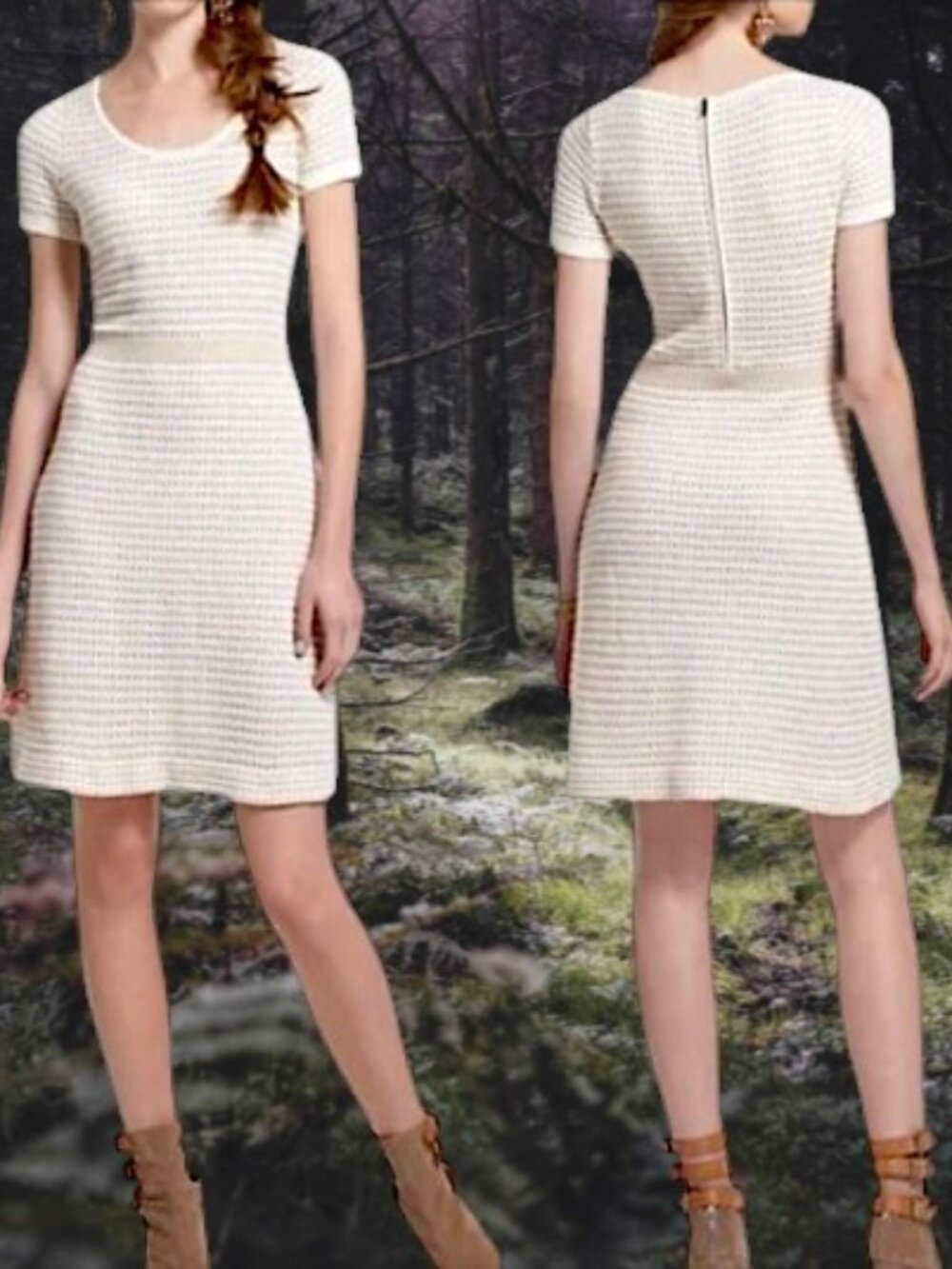 Anthropologie Sparrow Lambswool Angora Blend Gold Gilt Grid Sweater Dress